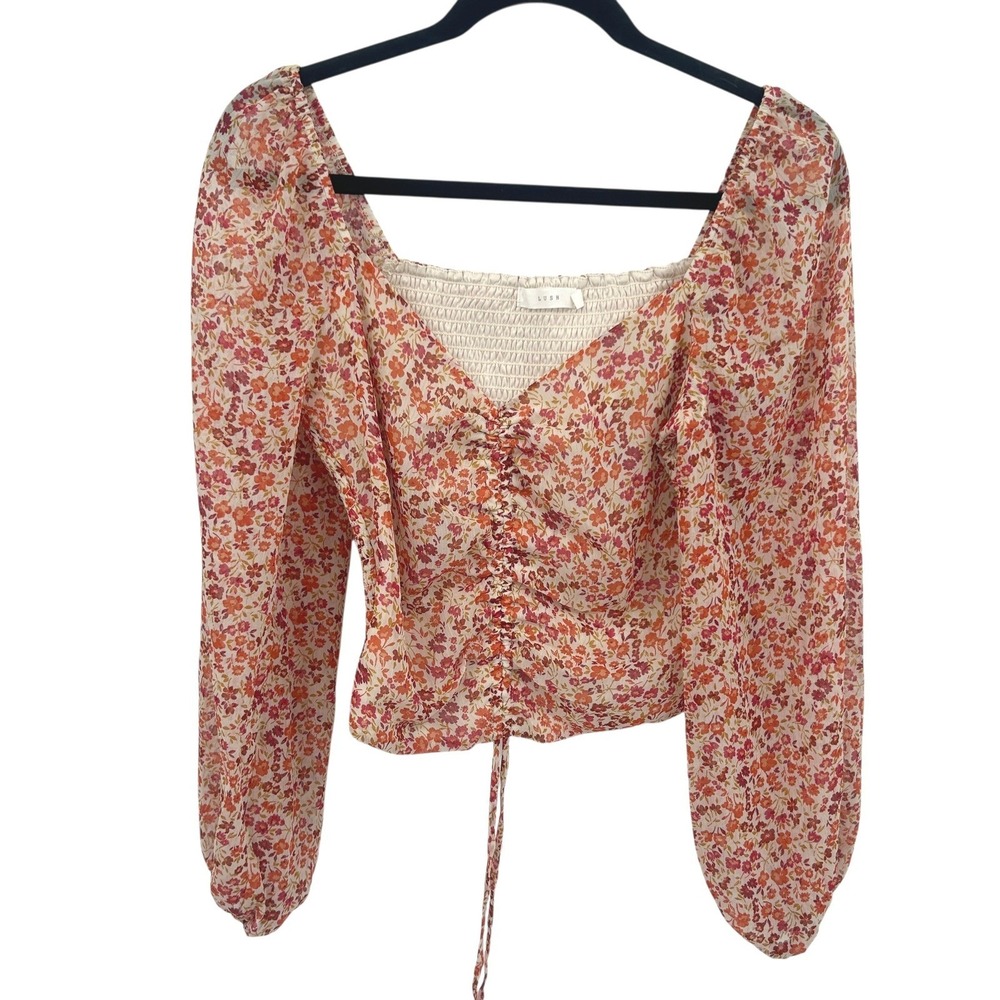 Ditsy Floral Ruched Puff Sleeve Crop Top S Fairy Coquette Romantic‎ Y2K Cottage